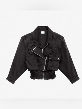 NWT Isabel Marant Aneli Bomber Biker Black Denim Jacket Sz 6 US / 38 FR